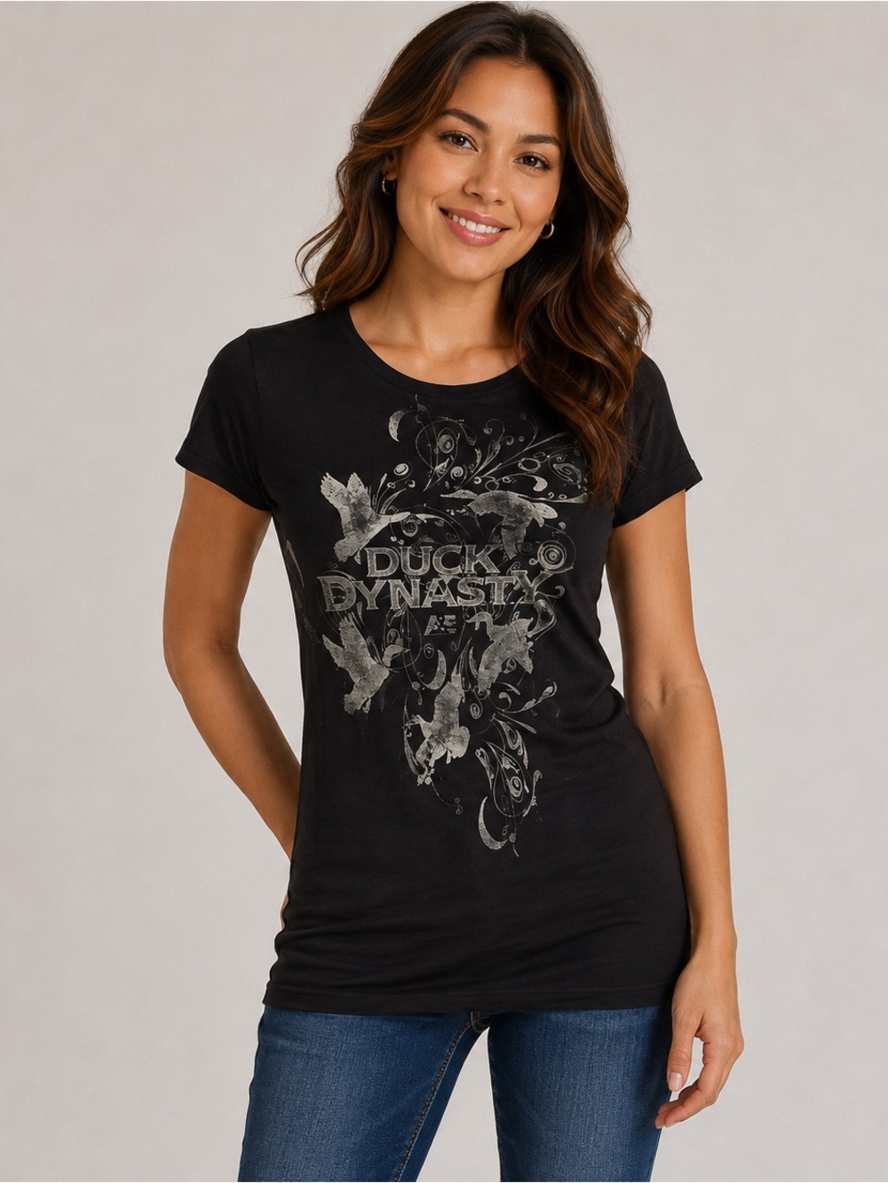 NWT Duck Dynasty x A&E Womens Graphic Tee Black Slim Fit T Shirt Medium Hunting